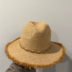 KITTENISH Woven Straw Sun Hat with Frayed Brim
